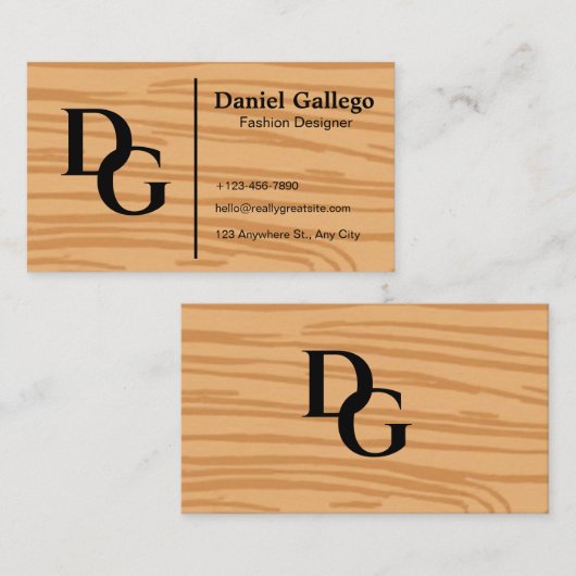 Elegante Moderne Houten Monogram Persoonlijk Visitekaartje (Voorkant / Achterkant)