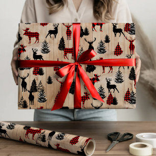 Elegante moderne houthakker eland plaid patroon cadeaupapier