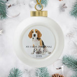 Elegante moderne huisdier foto eerste Kerstmis Keramische Bal Ornament<br><div class="desc">Elegante moderne huisdier foto keramische bal kerst ornament. Personaliseer met uw favoriete huisdierenfoto door hun naam en datum toe te voegen aan de creëer,  een speciaal geheugen en aandenken cadeau voor een eerste kerst. Ontworpen door Thisnotme©</div>