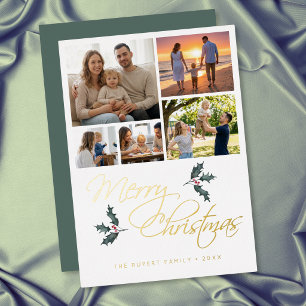 Elegante moderne hulst foto collage Kerstmis Folie Feestdagenkaart