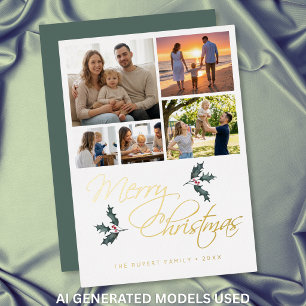 Elegante moderne hulst foto collage Kerstmis Folie Feestdagenkaart