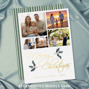Elegante moderne hulst foto collage Kerstmis Folie Feestdagenkaart