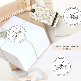 Elegante, moderne huwelijksenvelopezegel / favor ronde sticker