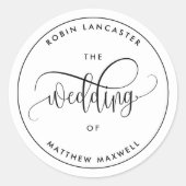 Elegante, moderne huwelijksenvelopezegel / favor ronde sticker (Voorkant)