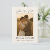 Elegante moderne huwelijksfoto in script save the date (Staand voorkant)