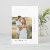 Elegante moderne huwelijksfoto met script bedankkaart (Staand voorkant)