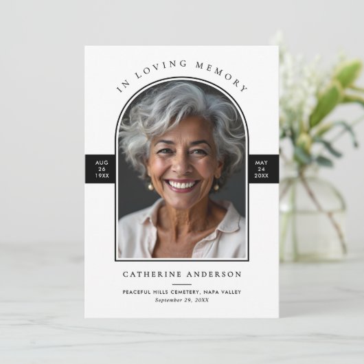 Elegante moderne in liefdevolle geheugen boog foto programmakaart (Staand voorkant)