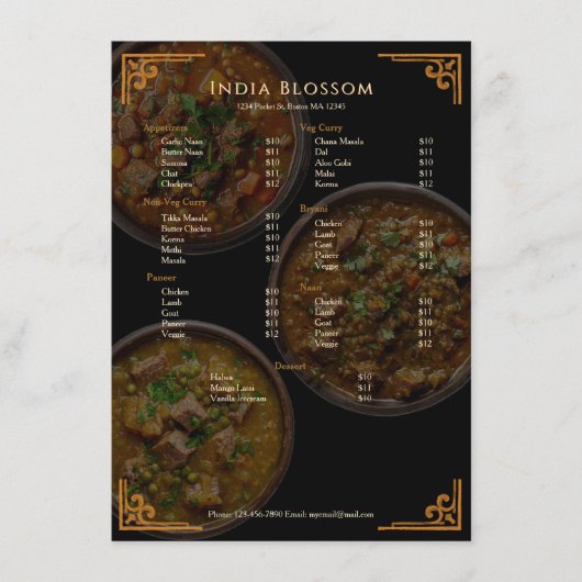 Elegante moderne Indiase restaurant plat menu (Voorkant)