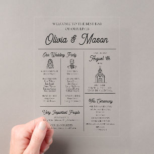 Elegante Moderne Infografische Acryl Trouwprogramm Uitnodigingen