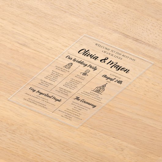 Elegante moderne infographic acryl bruiloft progra acryl uitnodigingen (Laagn)