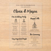 Elegante moderne infographic acryl bruiloft progra acryl uitnodigingen (Voorkant)