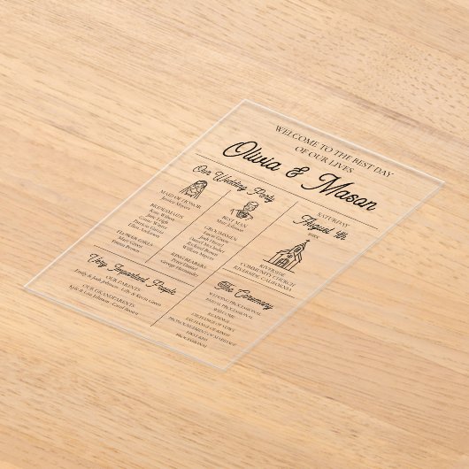 Elegante moderne infographic acryl bruiloft progra acryl uitnodigingen (Laagn)