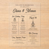 Elegante moderne infographic acryl bruiloft progra acryl uitnodigingen (Voorkant)