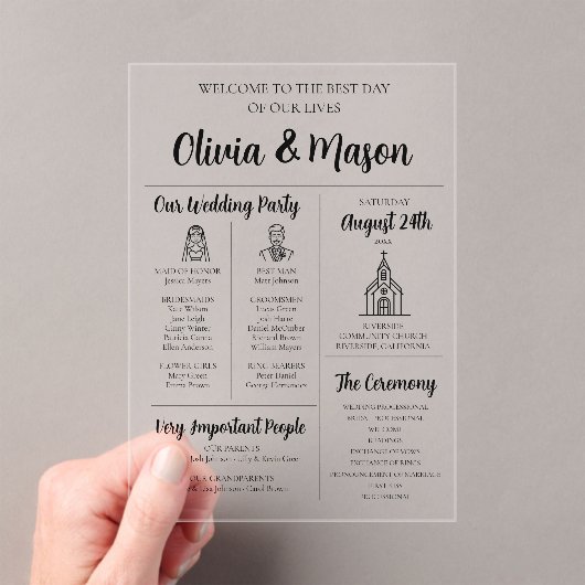 Elegante moderne infographic acryl bruiloft progra uitnodigingen (Insitu (Draagbaar))