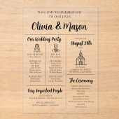 Elegante moderne infographic acryl bruiloft progra uitnodigingen (Voorkant)