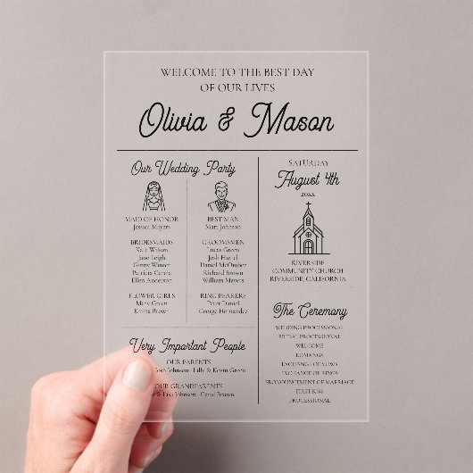 Elegante moderne infographic acryl bruiloft progra uitnodigingen (Insitu (Draagbaar))