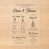 Elegante moderne infographic acryl bruiloft progra uitnodigingen (Voorkant)
