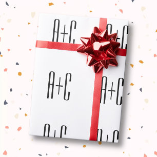 Elegante moderne initialen voor koppels Wit & Zw Cadeaupapier