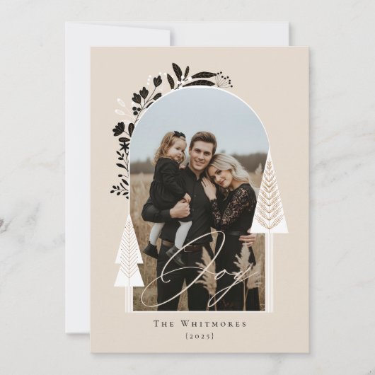 Elegante Moderne Joy Foto Evergreen Kerstboom Feestdagenkaart (Voorkant)