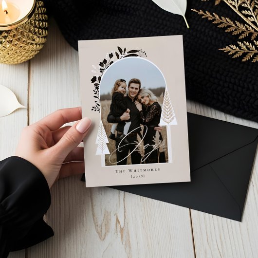 Elegante Moderne Joy Foto Evergreen Kerstboom Feestdagenkaart