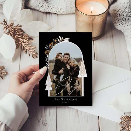 Elegante Moderne Joy Foto Evergreen Kerstboom Feestdagenkaart