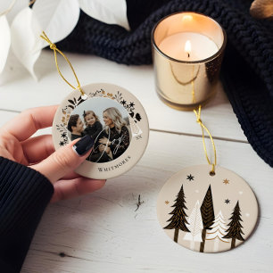 Elegante Moderne Joy Foto Evergreen Kerstboom Keramisch Ornament