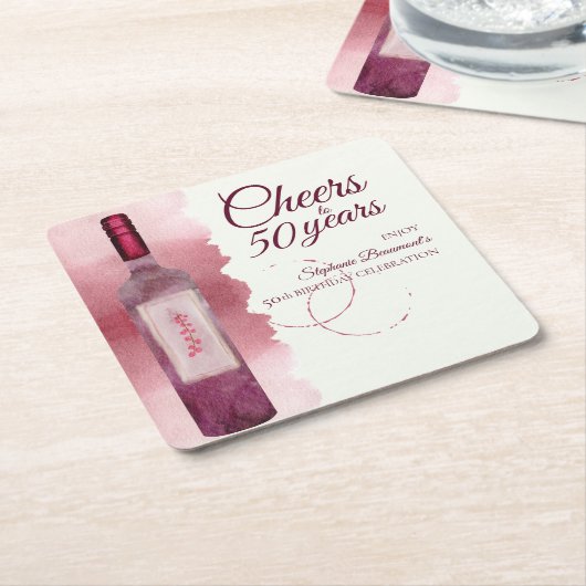 Elegante moderne juichen rode wijn 50ste verjaarda kartonnen onderzetters (Schuin)