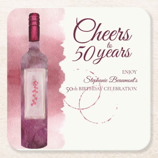 Elegante moderne juichen rode wijn 50ste verjaarda kartonnen onderzetters (Voorkant)