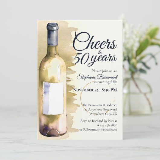 Elegante moderne juichen witte wijn 50e verjaardag kaart (Staand voorkant)