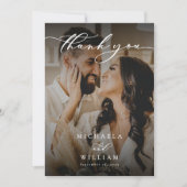 Elegante moderne kalligrafie 2-foto bruiloft bedankkaart (Voorkant)