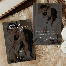 Elegante moderne kalligrafie 2-foto bruiloft bedankkaart