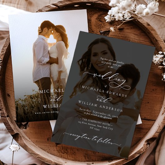 Elegante moderne kalligrafie 2-foto bruiloft kaart