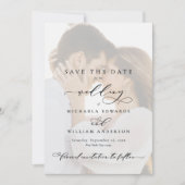 Elegante moderne kalligrafie 2-foto bruiloft save the date (Voorkant)