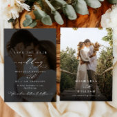 Elegante moderne kalligrafie 2-foto bruiloft save the date