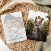 Elegante moderne kalligrafie 2-foto bruiloft save the date