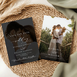 Elegante moderne kalligrafie 2-foto-huwelijk save the date