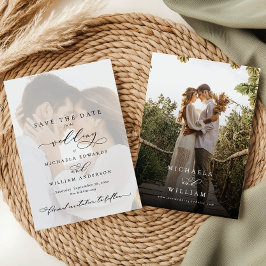 Elegante moderne kalligrafie 2-foto-huwelijk save the date