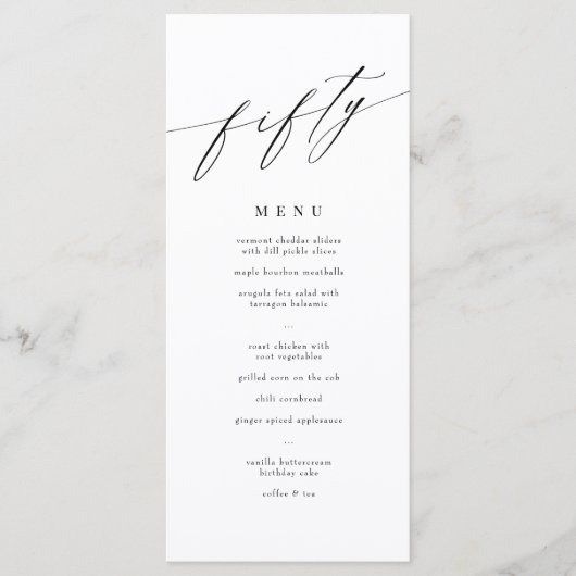 Elegante moderne kalligrafie 50ste verjaardag menu (Voorkant)