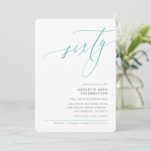 ELEGANTE moderne kalligrafie 60e partij mint groen Kaart (Staand voorkant)