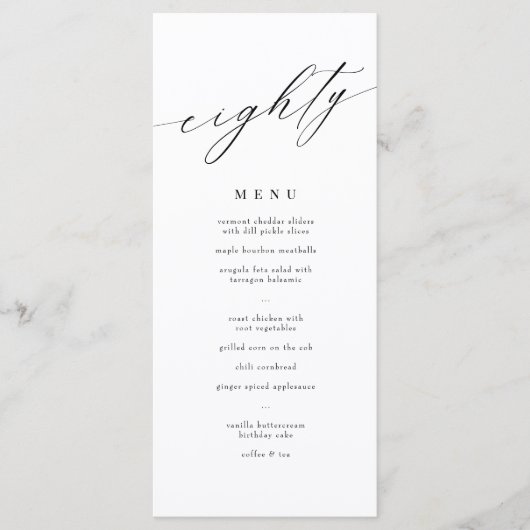 Elegante moderne kalligrafie 80ste verjaardag menu (Voorkant)