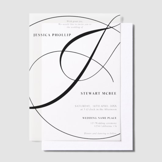 Elegante moderne kalligrafie Ampersand chique brui Vellum Uitnodigingen (Offset)