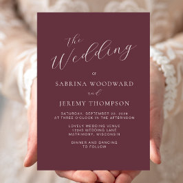 Elegante moderne kalligrafie Bourgondische bruilof Kaart