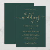 Elegante moderne kalligrafie Emerald & Gold Weddin Kaart (Voorkant / Achterkant)