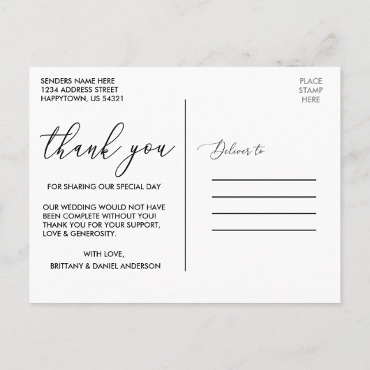 Elegante moderne kalligrafie foto bruiloft dank u briefkaart (Achterkant)