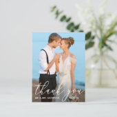 Elegante moderne kalligrafie foto bruiloft dank u briefkaart (Staand voorkant)