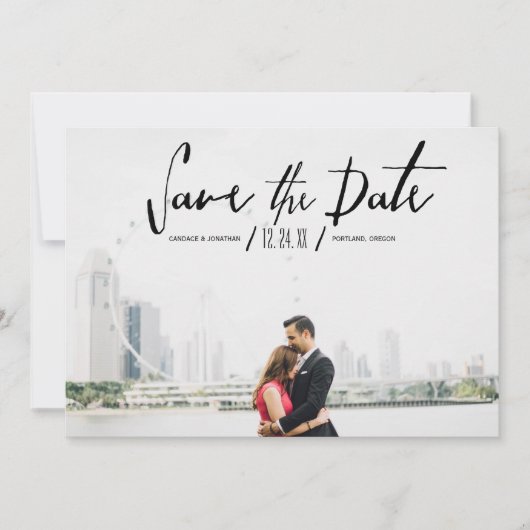 Elegante moderne kalligrafie foto Save the Date (Voorkant)