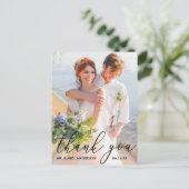 Elegante moderne kalligrafie huwelijksfoto dank je briefkaart (Staand voorkant)