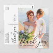 Elegante moderne kalligrafie huwelijksfoto dank je briefkaart (Voorkant / Achterkant)