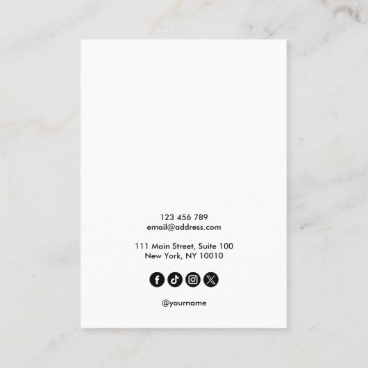 Elegante moderne kalligrafie kunst oorbel display visitekaartje (Achterkant)