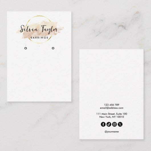 Elegante moderne kalligrafie kunst oorbel display visitekaartje (Voorkant / Achterkant)